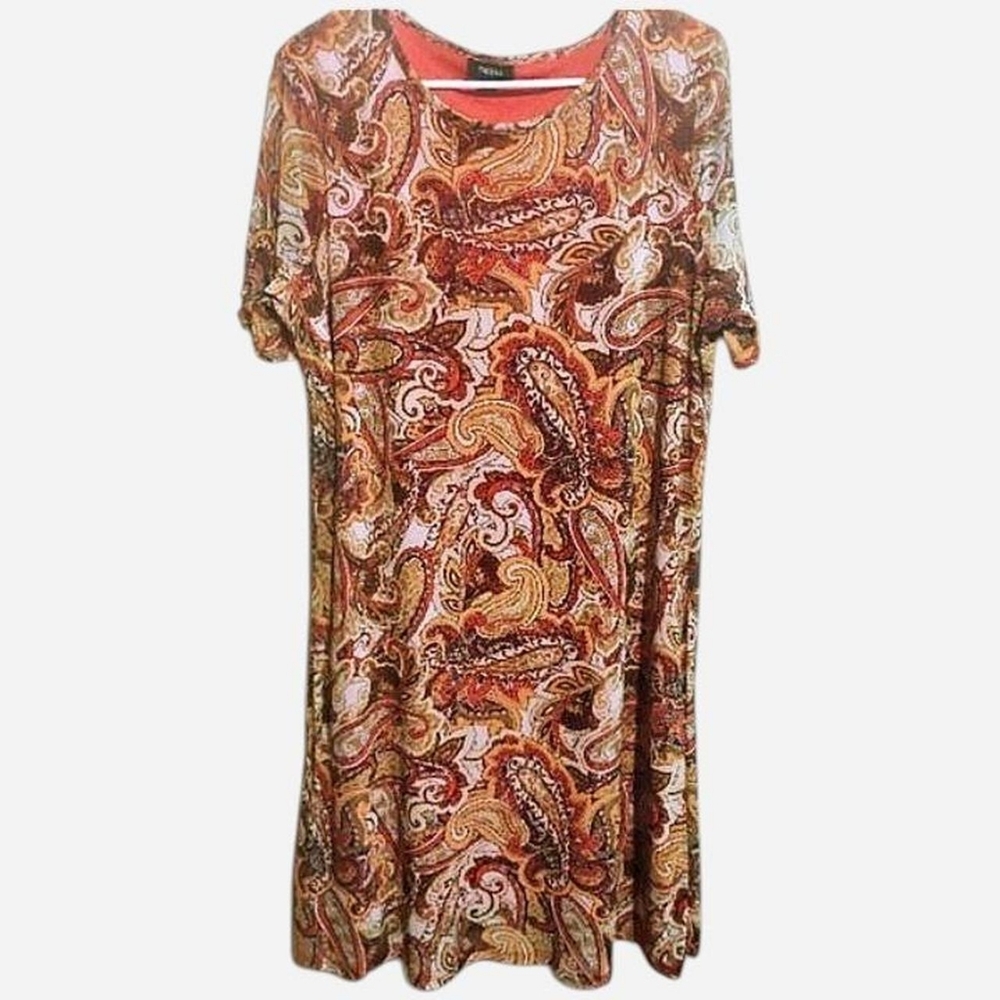 Tacera Orange Tan A-line Midi  Dress with Crew Neck